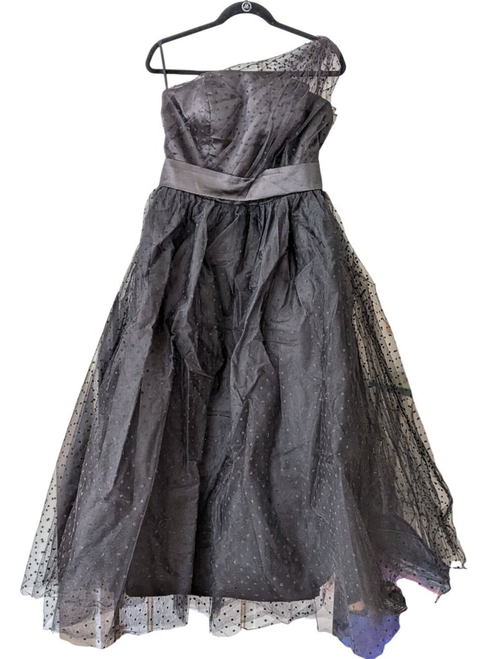 Light In The Box Black Polka Dot Tulle Cocktail One Shoulder Dress XL